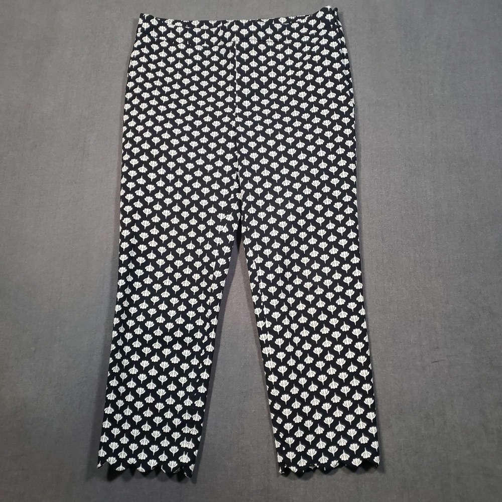 Talbots Chatham Crop Pants Womens 4 Black White Floral Scallop Hem Side Zip